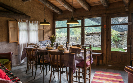 Indoor dining looking onto gardens
